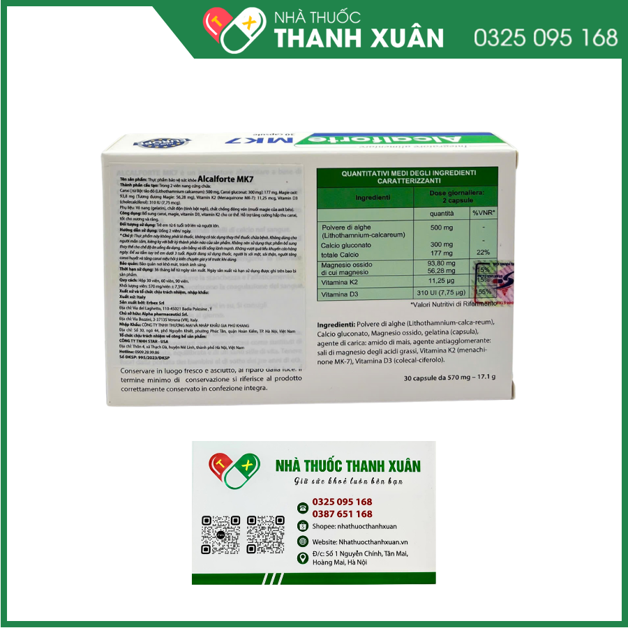 Alcalforte MK7 - Bổ sung canxi, magie, vitamin D3, vitamin K2 cho cơ thể